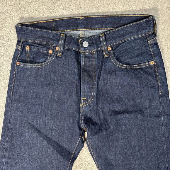 Levi’s 501 Jeans Men’s Fit 31x31 Button Fly Dark Wash No Fade Raw Denim Blank - Picture 5 of 14